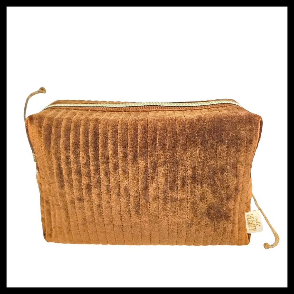 Cult Beauty Chocolate Brown Fuzzy Padded Zippered Cosmetic Makeup Bag Case‎ New